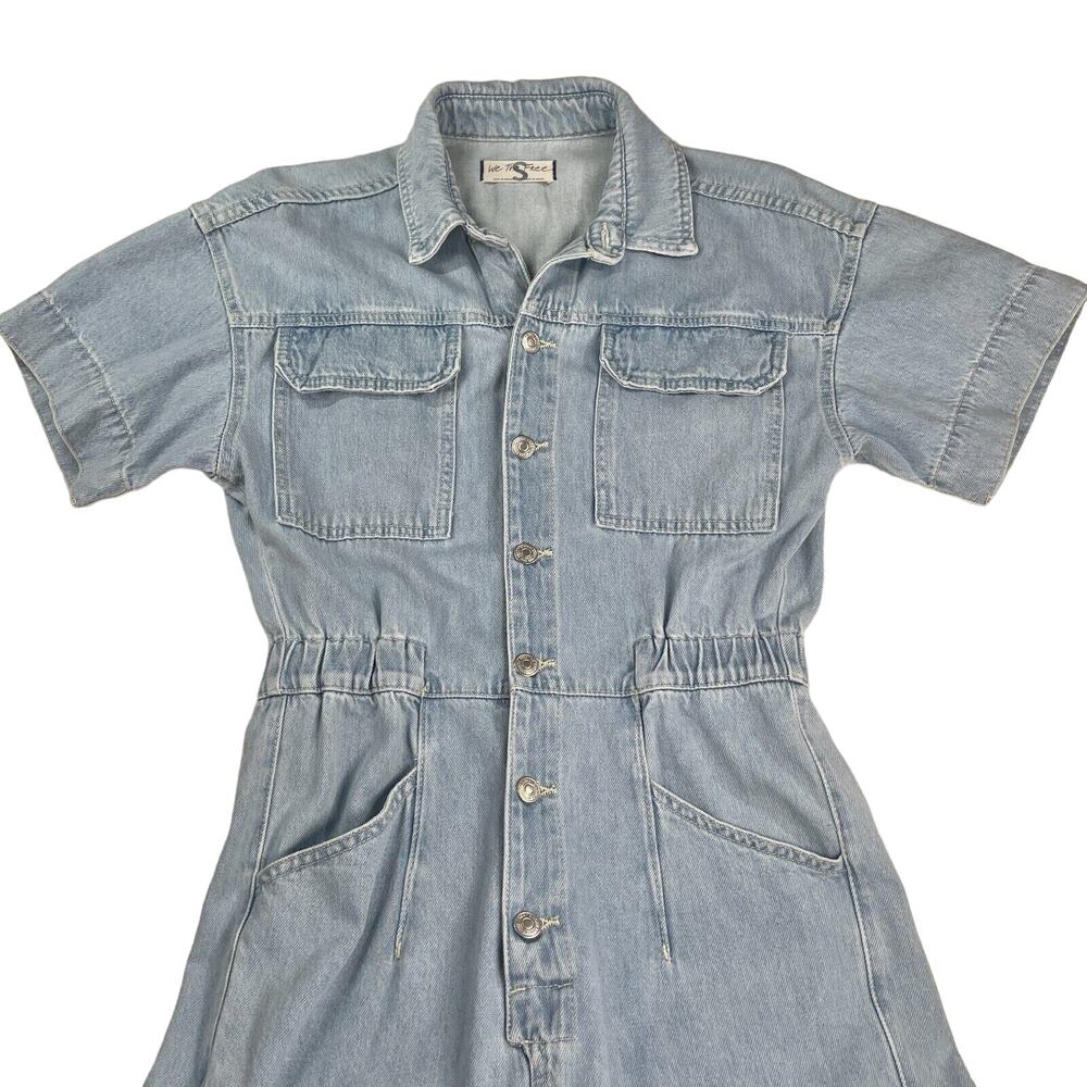 Free People We The Free Boho Light Denim Coverall Jumpsuit Defined Waist Women S - Picture 8 of 16